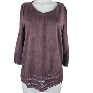 Soft Surroundings Susina Plum Lace Detail Women's Winter Top S NWT